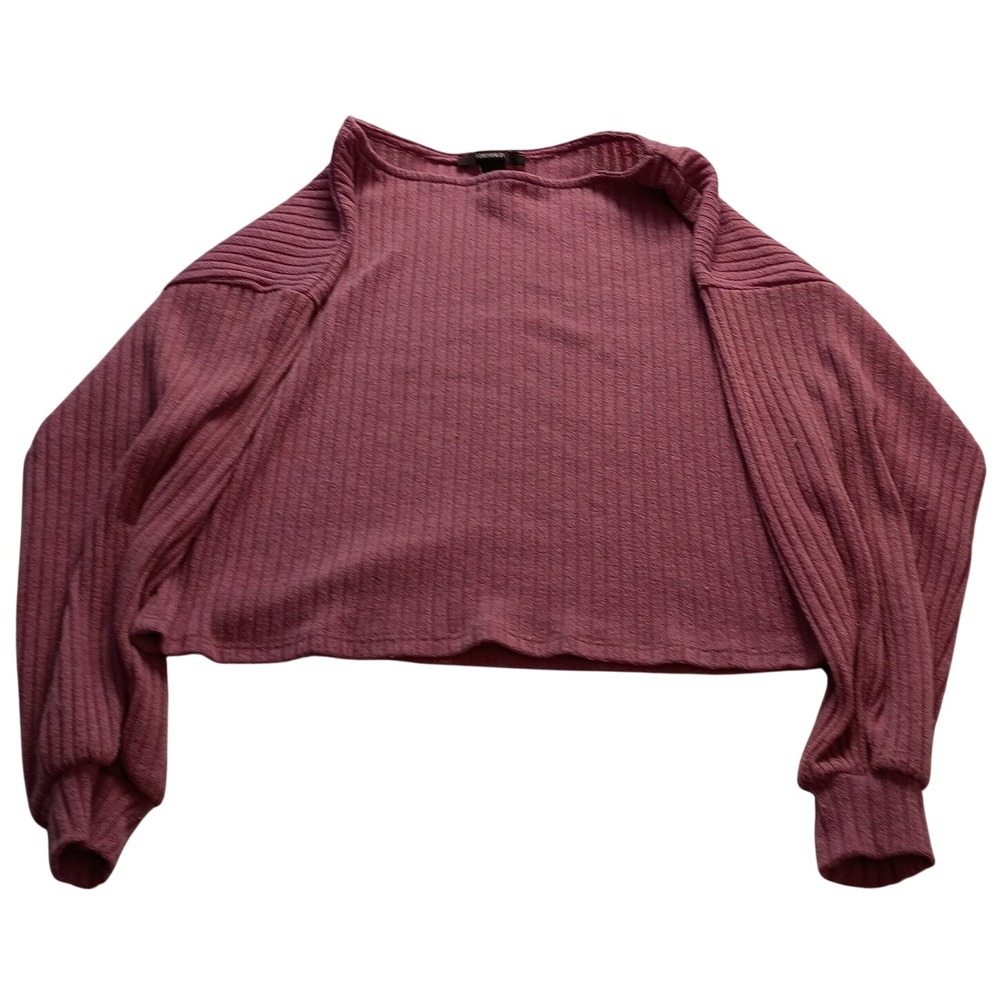 Forever 21 Ribbed Knit Top Women's Medium Mauve Long Sleeve Cropped Boat Neck M